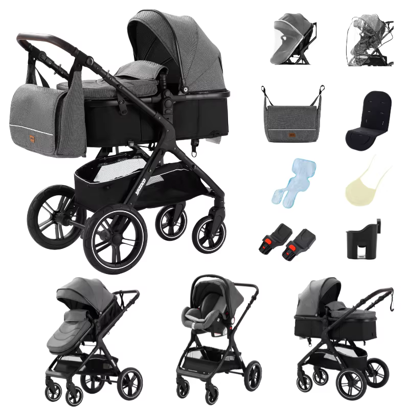 Nouvelle poussette double 3-en-1 2026 avec siège auto, pliable et portable, haute vue, pour nouveau-