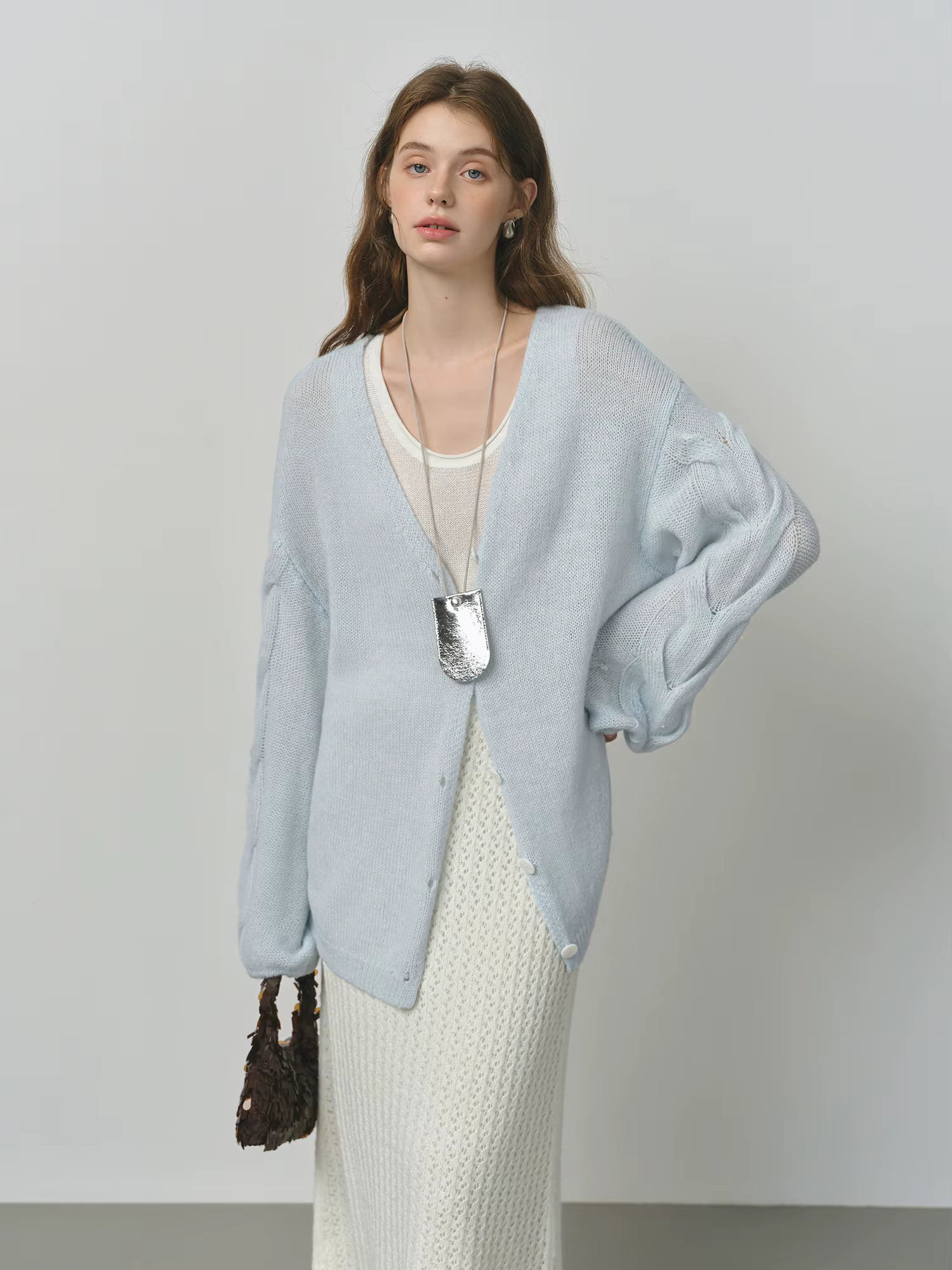 FSLE laine d'alpaga lâche paresseux câble tricoté col en v Cardigan veste femme automne 2025 nouveau