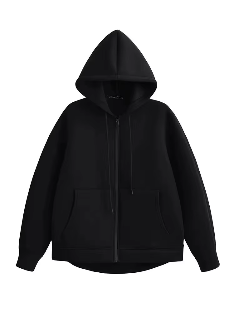 HH automne femmes gris veste avec capuche à manches longues grande poche veste à glissière manteau f