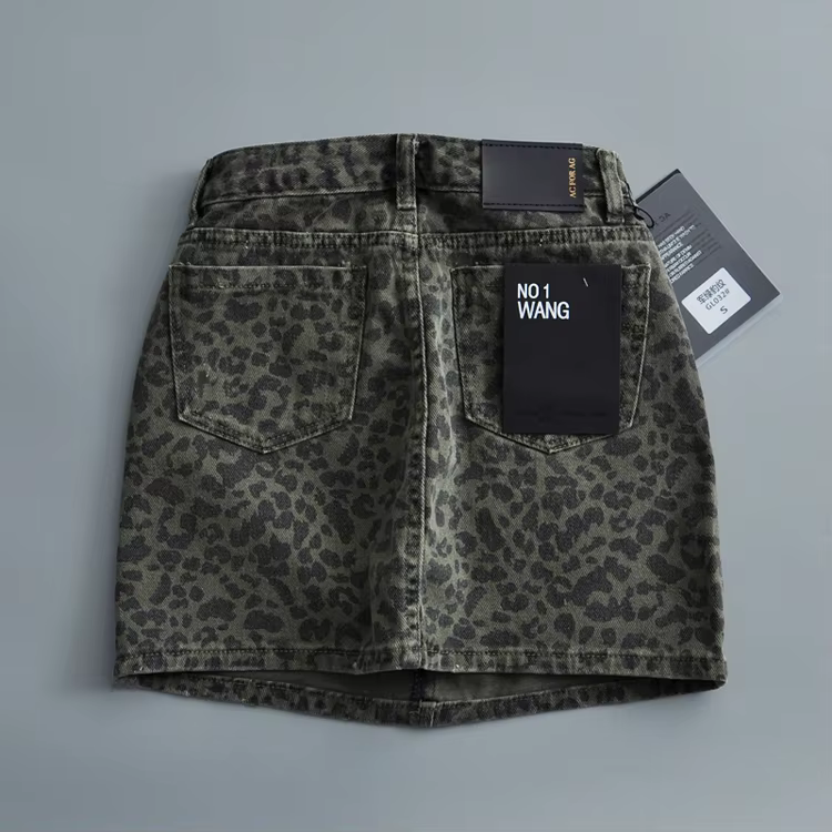 Mini-jupes taille haute pour femmes, jupes léopard à la mode, denim vert vintage, jupe de combat déc