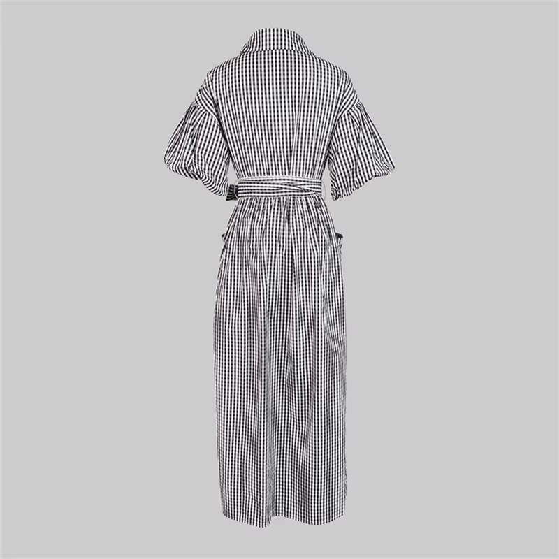 Yeezzi 2025 nouvelle mode Plaid revers chemise robe femmes manches à volants poches boutonnées fente