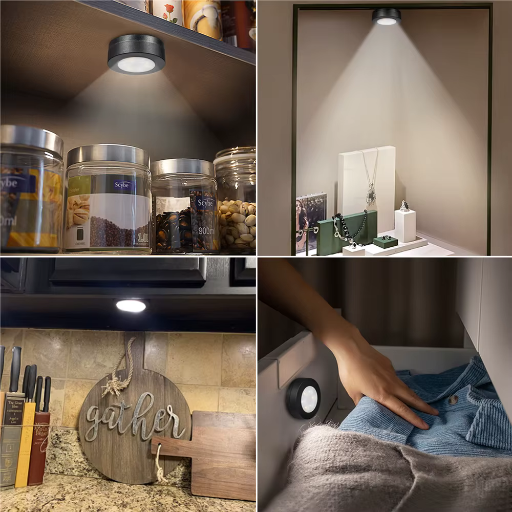 1-6 pièces noir CCT rond LED sous armoire placard lumière meubles réglable garde-robe lampe blanc ch