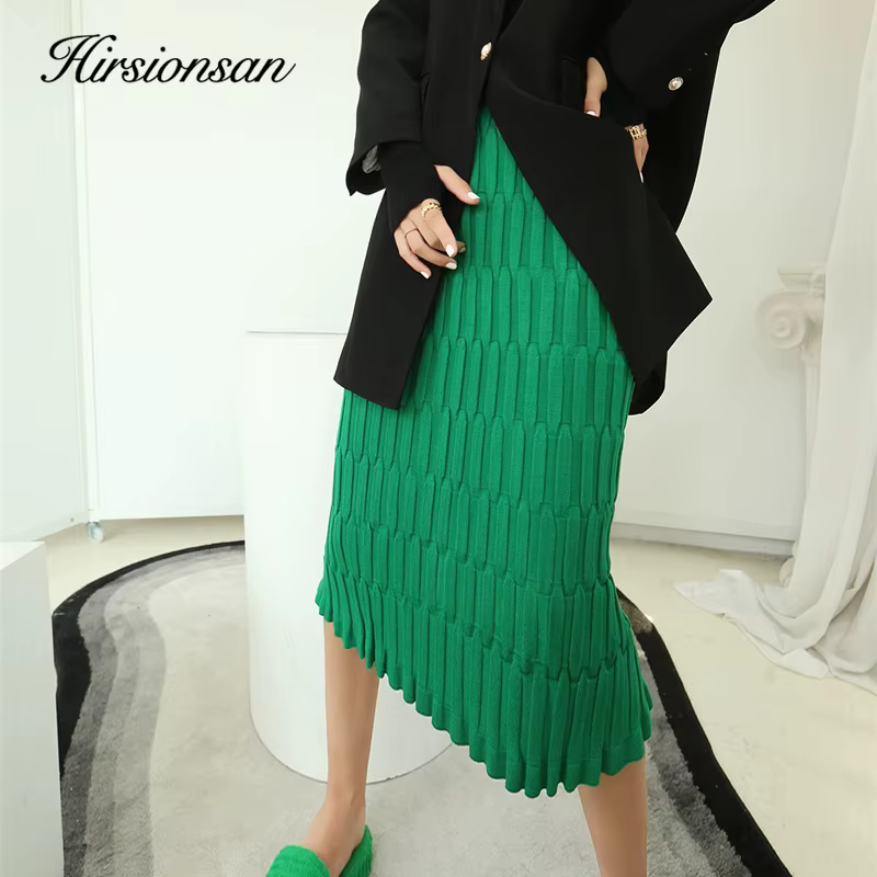 Hirsionsan-Jupe droite élastique solide pour femme, Streetwear vintage, All-Match, Amincissant, Chau