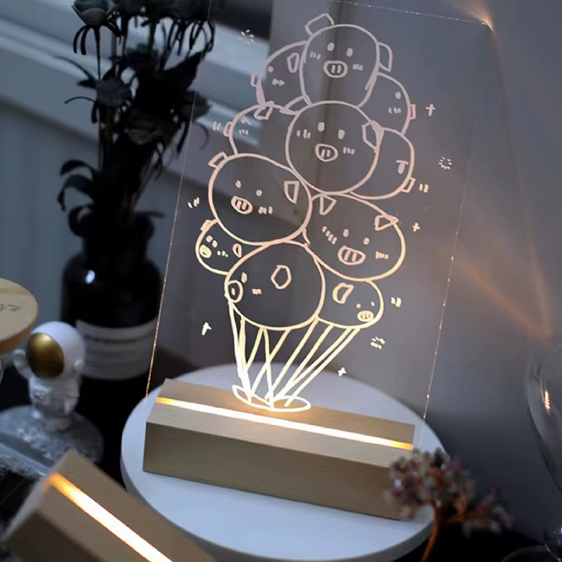 Présentoir de veilleuses 3D en bois à base de Led acrylique de 5mm, avec lumières Led, alimenté par