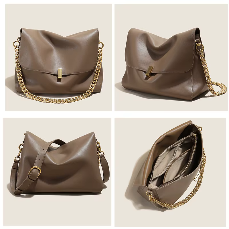 Sac à bandoulière en cuir De vache véritable pour femmes, sac à main tendance avec chaîne, grande ca