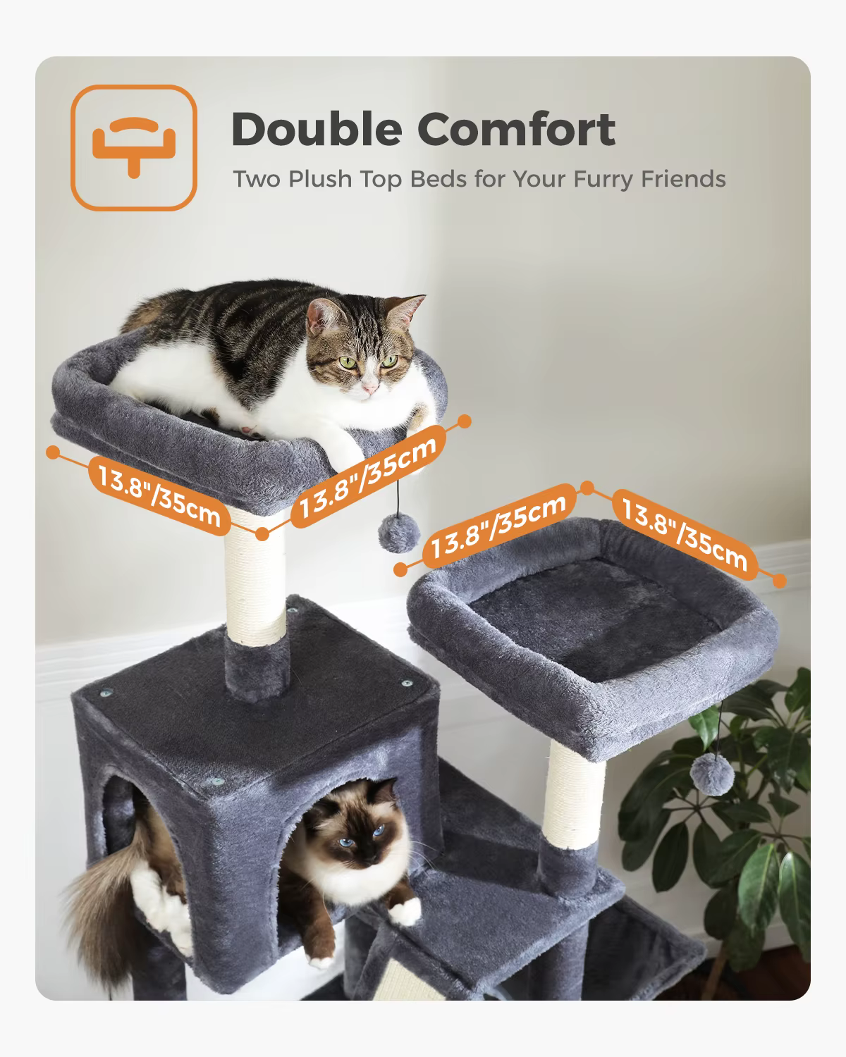 Grand Arbre à Chat d'Nikde 71 Pouces, Tour à Plusieurs Niveaux avec 2 Perchoirs, 2 Condos, Hamac et 