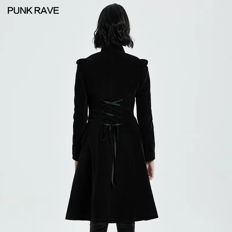PUNK RAVE-Manteau mi-long gothique pour femme, magnifique veste rétro, velours de trame de haute qua