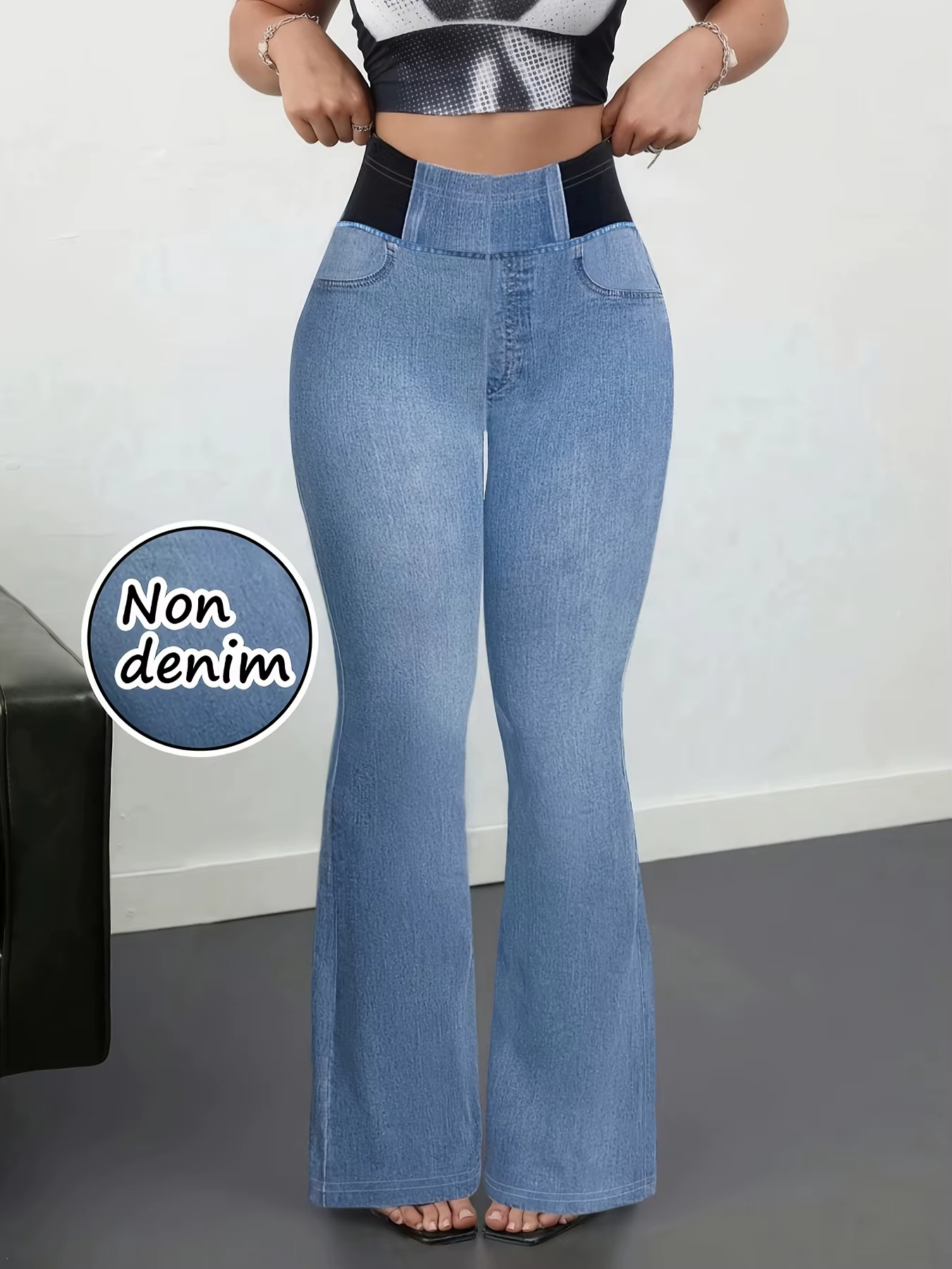 Jean évasé taille haute non en denim pour femme, leggings très extensibles, pantalon décontracté eff