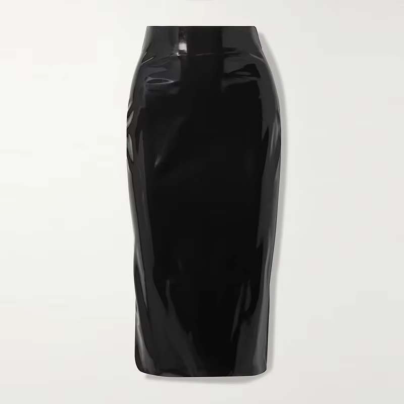 Jupe Misi en Faux Latex pour femmes, taille haute, en cuir verni brillant, crayon, fermeture éclair,
