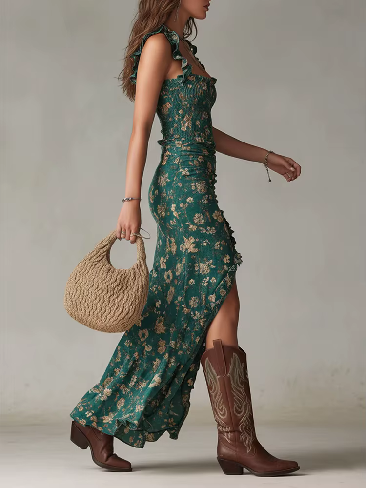 Robe maxi décontractée pour femmes printemps-été, robe élégante sans manches à imprimé rétro pour fe