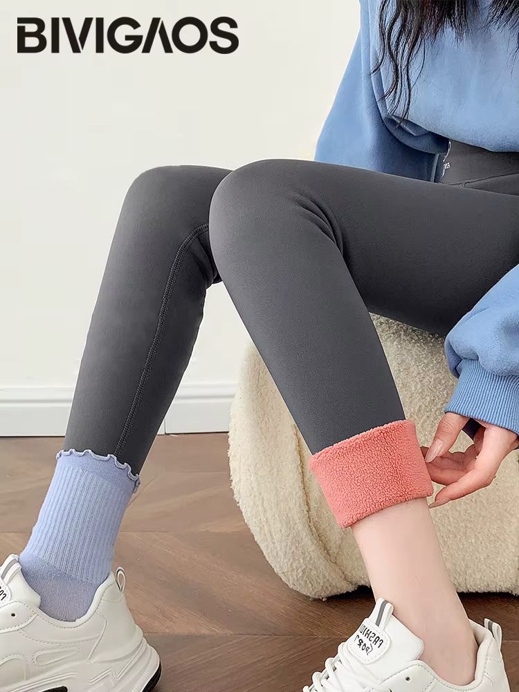 BIVIGAOS automne hiver rose velours requin Leggings femmes polaire taille haute épais chaud Leggings