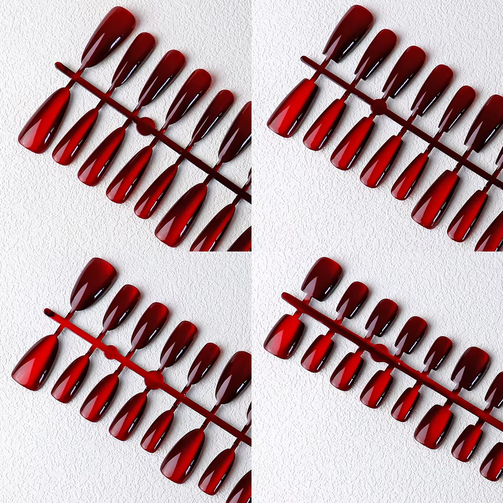 30 pièces aimant rouge oeil de chat faux ongles amande longue cercueil brillant faux ongles carrés f