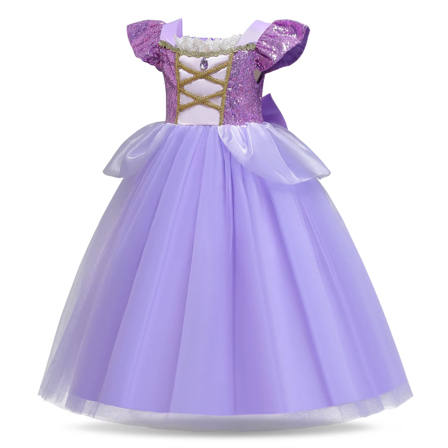 Robe Disney raiponce Belle pour enfants filles, déguisement de princesse de carnaval, tenue de fête 