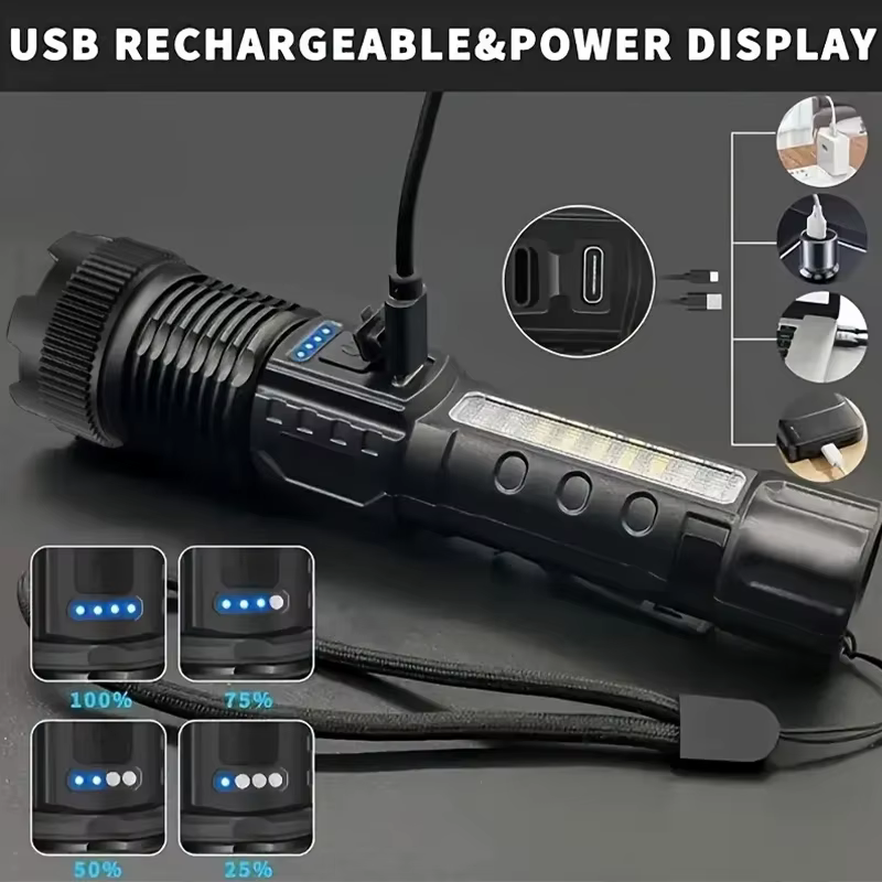 Lampes de poche Led haute puissance, torche tactique très forte, 6 Modes, lanterne Rechargeable pour