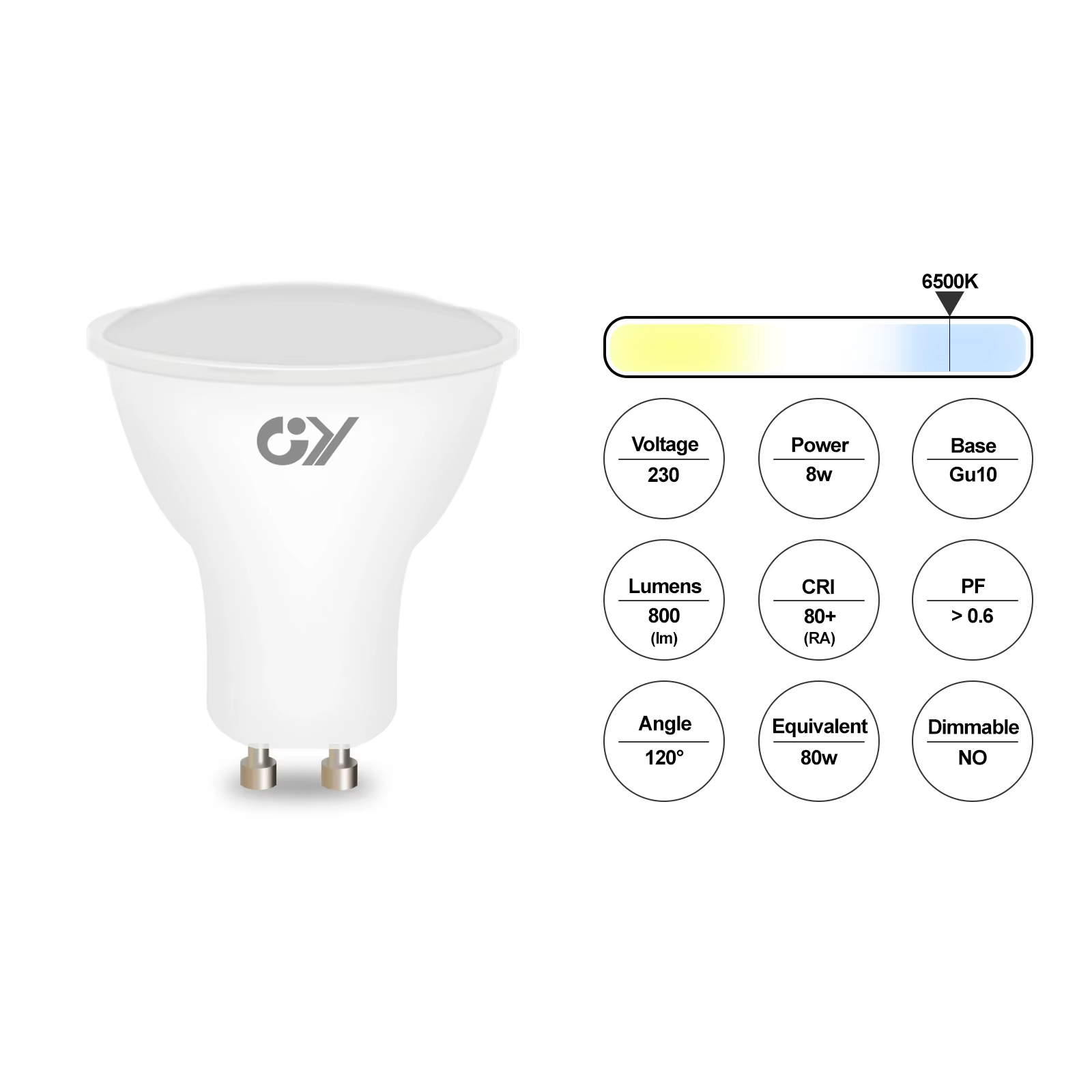 Ampoule LED GY GU10 PAR16 8 W 800 lumens, remplacement halogène 80 W, 120 °   Faisceau large non var