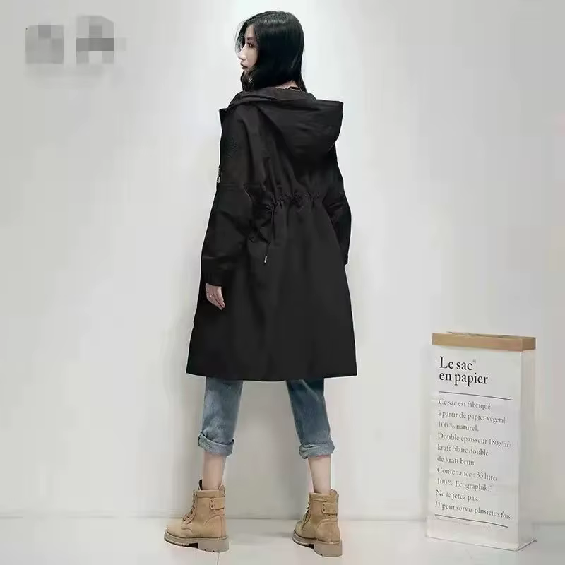 Coupe-vent brodé Long pour femmes, manteau Chic, ample, taille collectée, mode Hong Kong, nouvelle c
