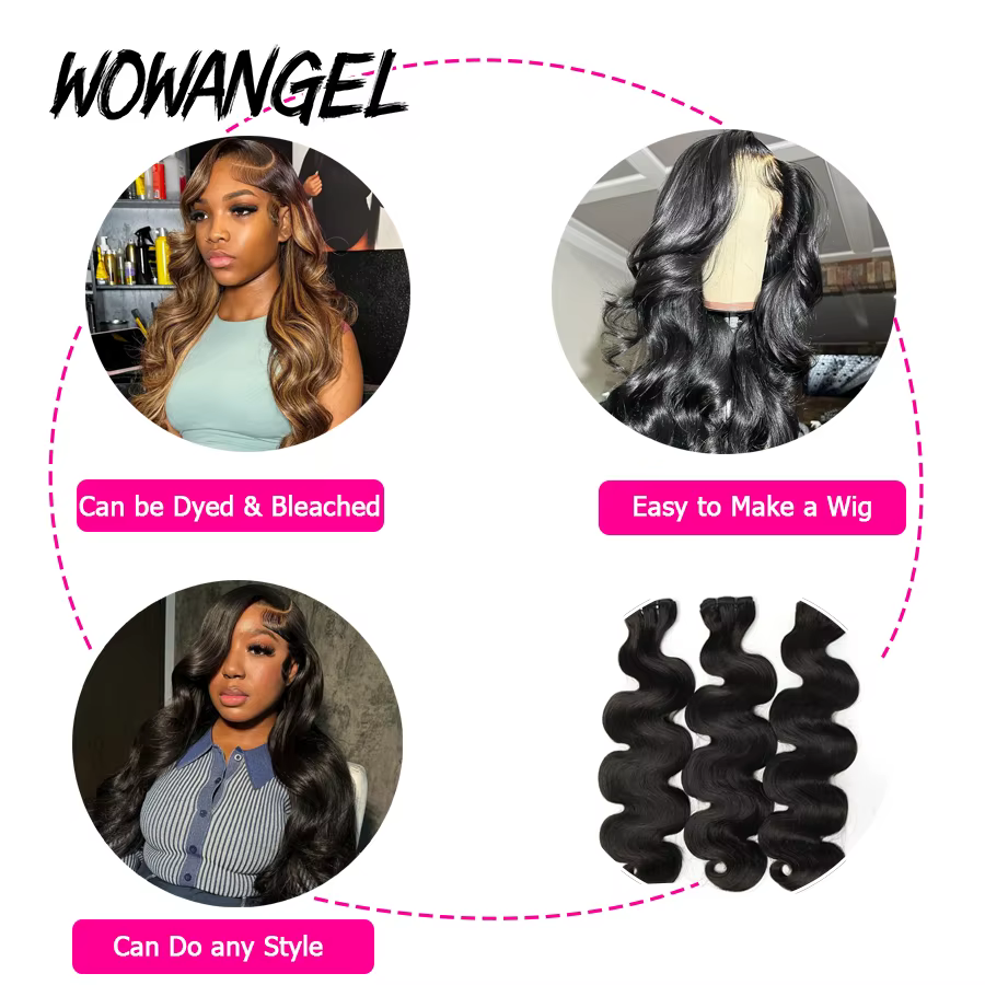 Wow Angel 28 30 pouces vague de corps paquets de cheveux humains 1/3/4 pièces 10A brésilien Remy Ext