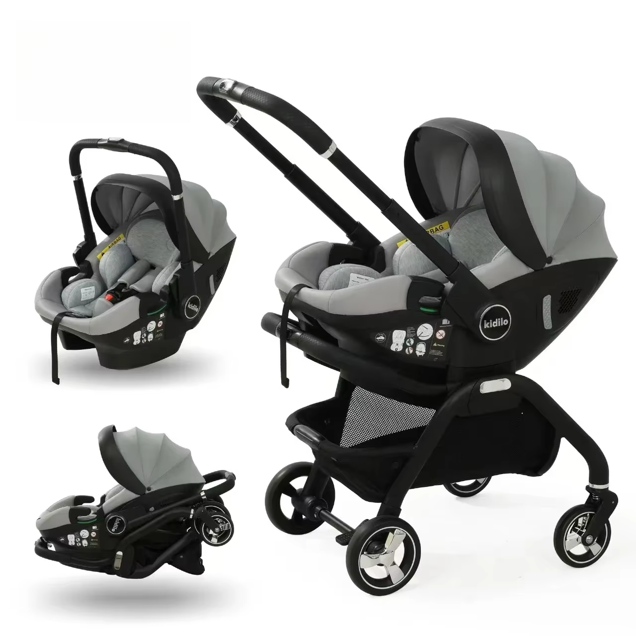 Poussette bébé rose 4-en-1 neuve avec nacelle, siège auto multifonctionnel, poussette de luxe, pliab