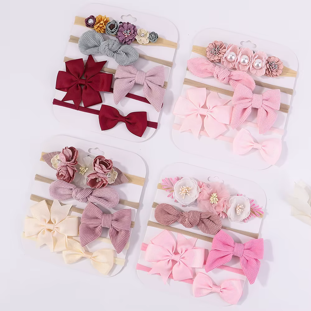 Bandeaux élastiques doux pour bébé fille, bandeaux en Nylon tricotés avec nœud papillon, 5 pièces/en