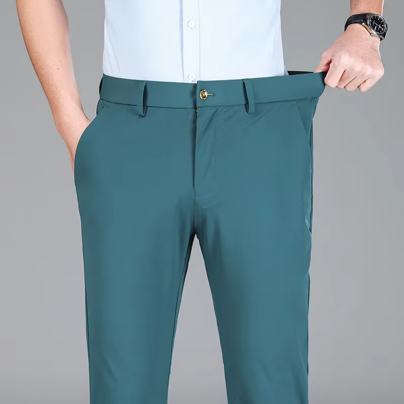Pantalon de costume d'affaires en soie glacée pour hommes, haute élasticité, vert armée, bleu, élast