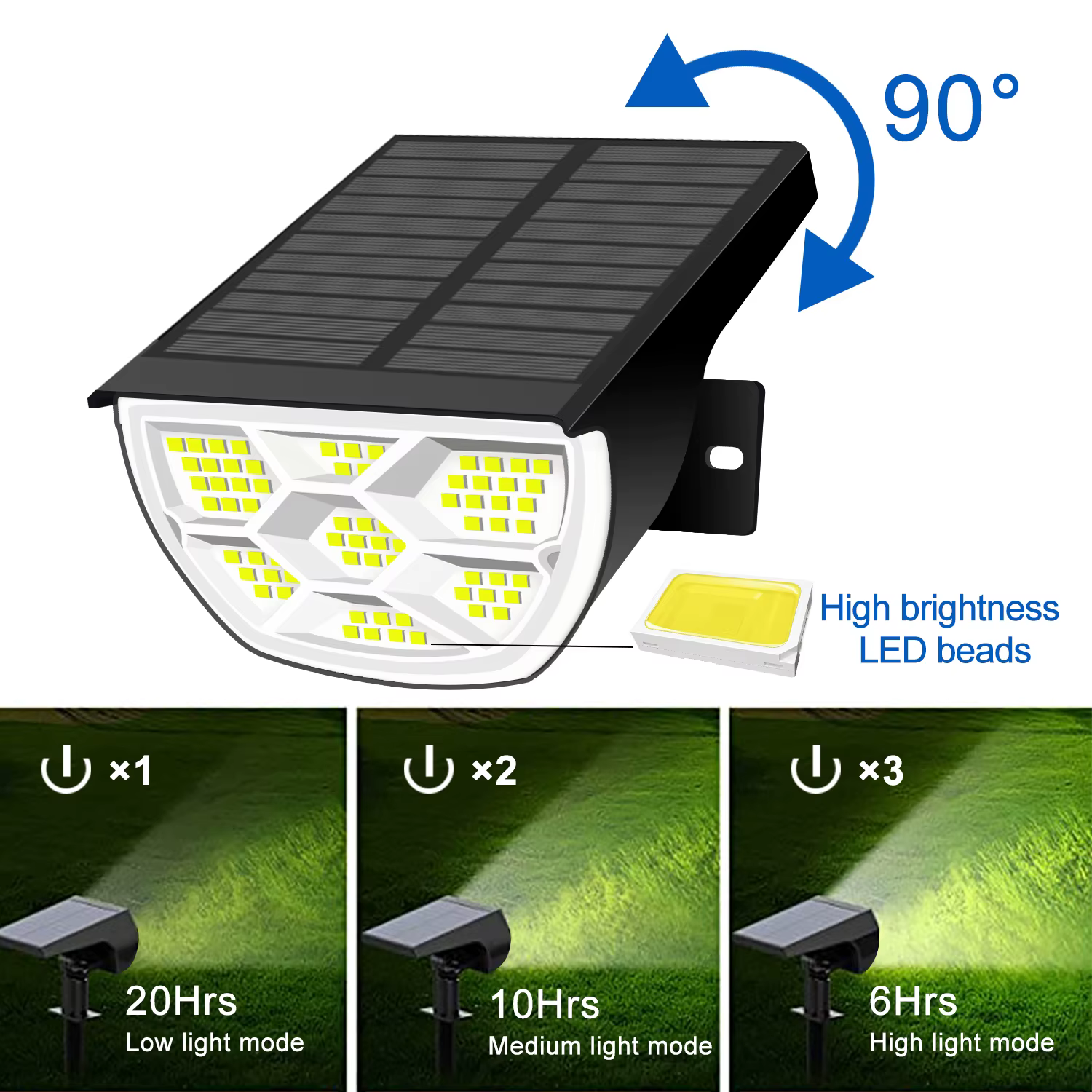 1/2/4 pièces Spot solaire 68/72 LED jardin extérieur solaire paysage projecteurs étanche 3 Modes app