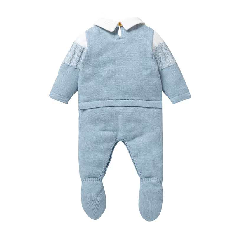 Barboteuse Bergame en Tricot Doux pour Bébé Garçon de 0 à 18 Mois, Combinaison à Manches sulfet Col 