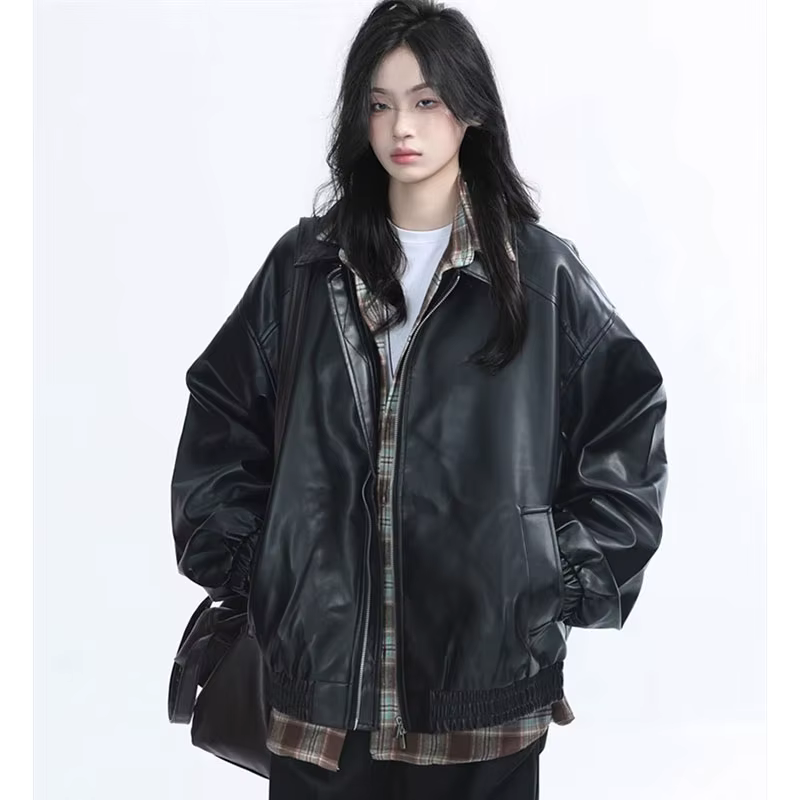 Veste rétro en Faux cuir pour femmes, mode printemps-automne, fermeture éclair, manteau en cuir à ma