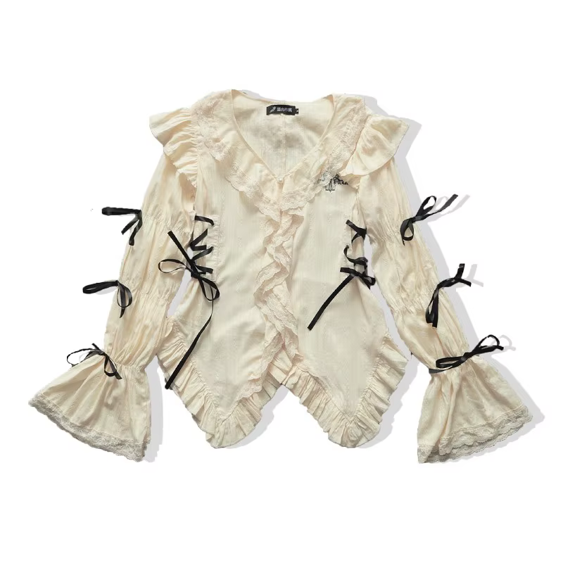 Chemise en dentelle esthétique, chemisiers irréguliers gothiques grunge, chemise bandage Harajuku, v
