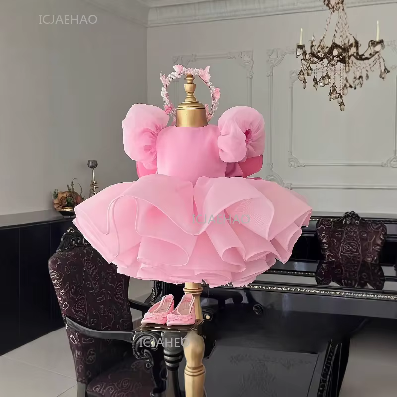 Robe d'été pour enfants, rose, courte, avec ailes, style tutu mignon, costume de fée, robe de prince
