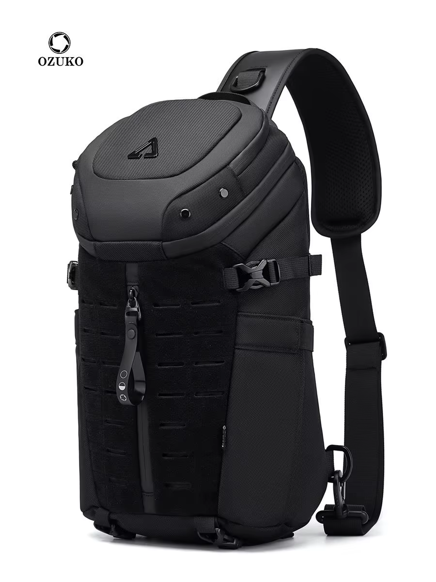 Ozuko-Sac à bandoulière étanche pour homme, sac de poitrine, sac à bandoulière antivol, USB, message