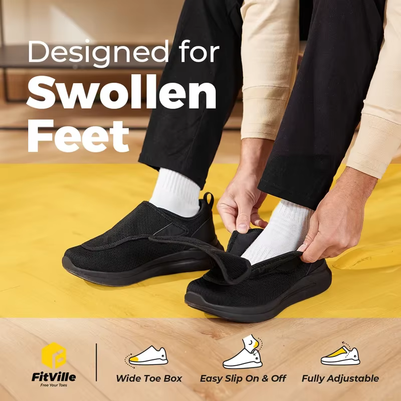FitVille Extra Large 2E Hommes Chaussures Diabétiques Pour Les Personnes Âgées Orthopédie Pieds Gonf