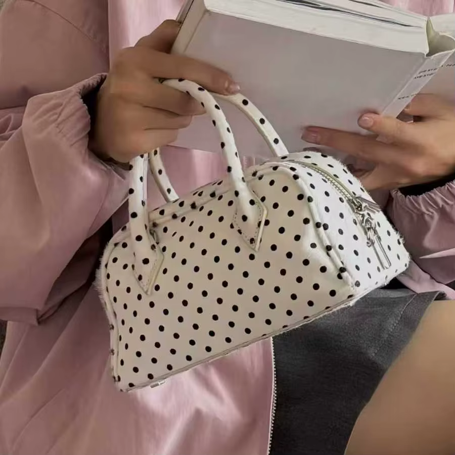 Sacs boston en cuir véritable à pois pour femmes sac à main et bourse de luxe de styliste nouveau à