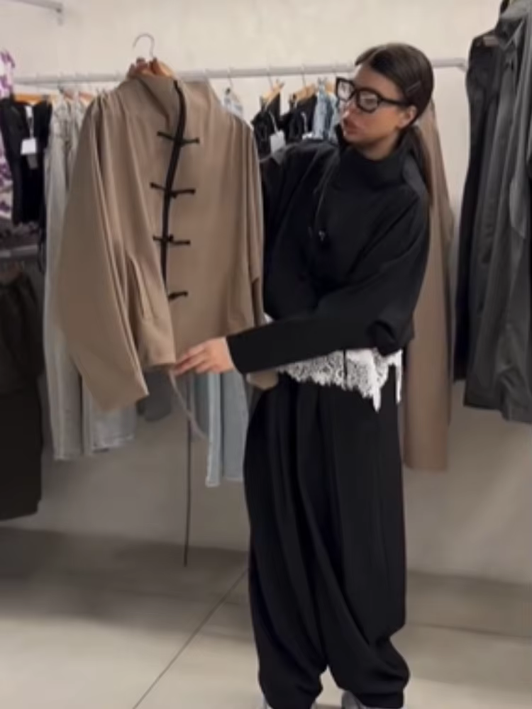 Ensembles assortis pour femmes 2026 : Veste unie à col montant et pantalon ample à manches longues a