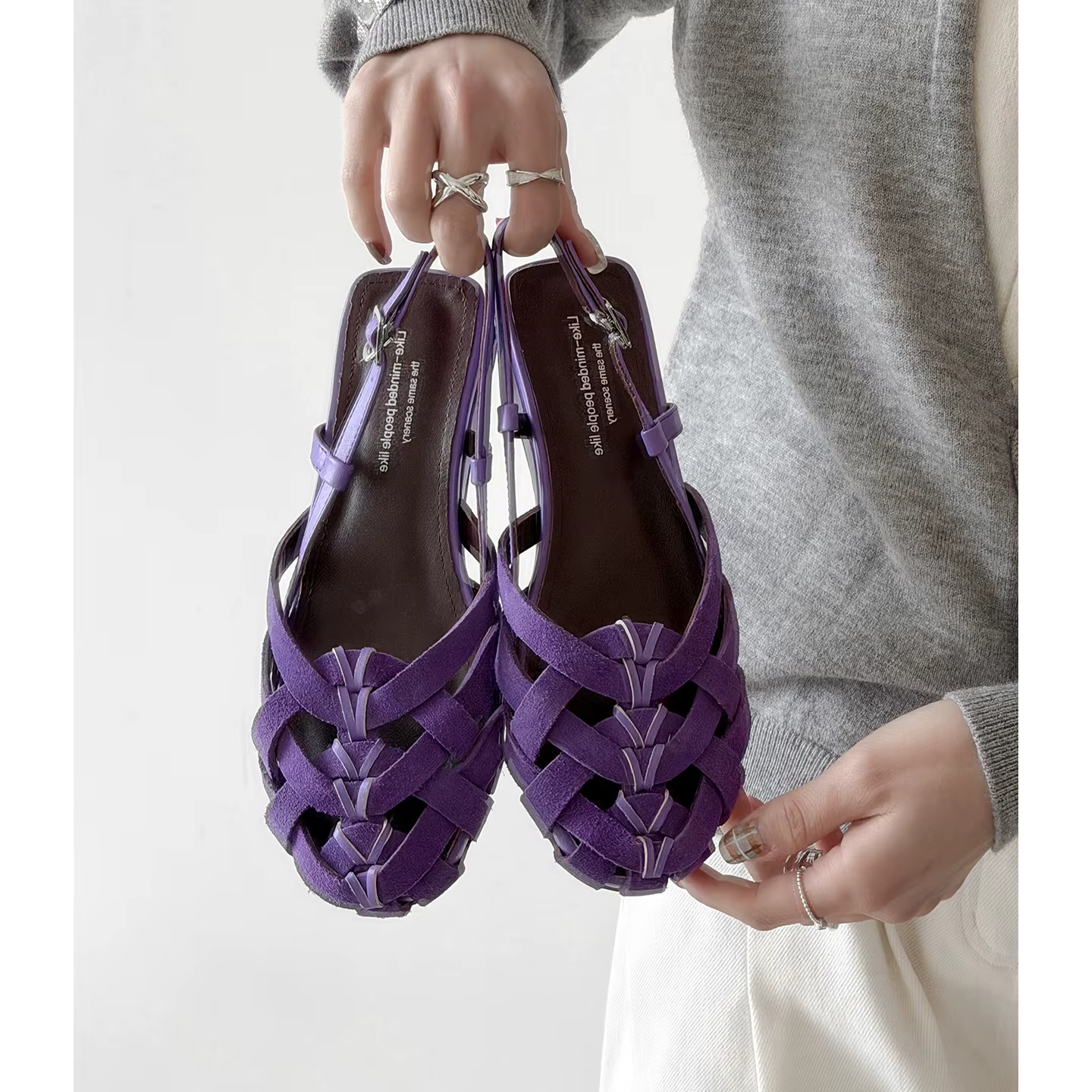 Sandales d'été en cuir véritable et daim de vache pour femmes, bout rond, talons compensés tressés, 