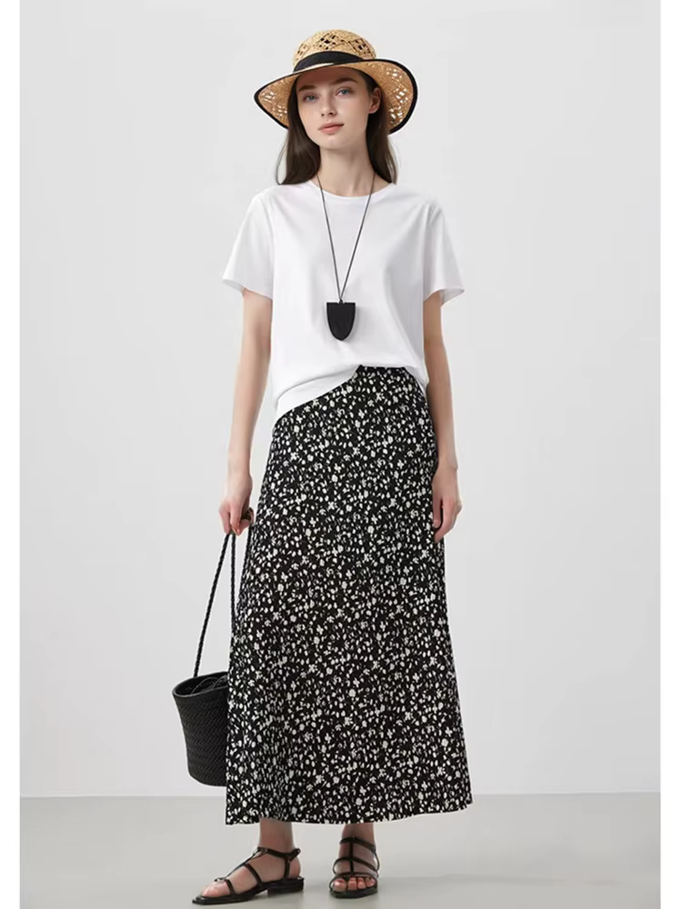 T-shirt en coton mercerisé et soie 5% pour femme, col rond, couleur unie, coupe ample, décontracté, 