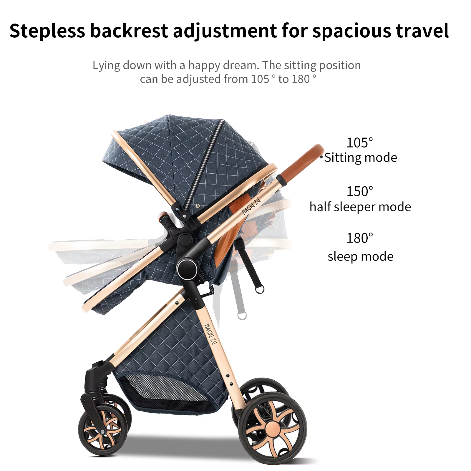 Poussette Bébé 3 en 1 Pliable Légère avec Dossier Réglable et Capote pour Nouveau-né, Idéale pour le