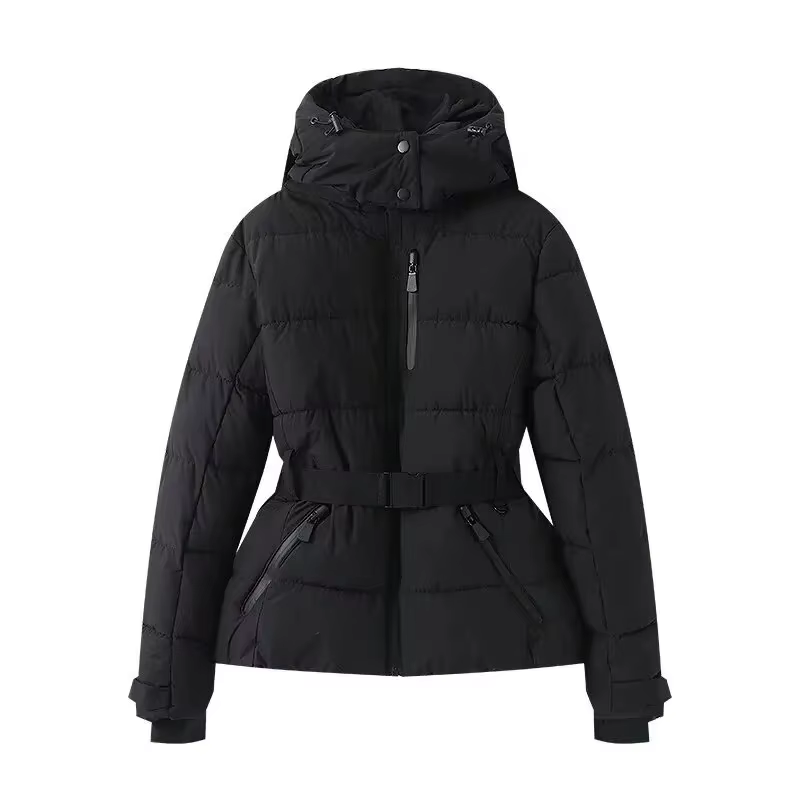 Manteaux Parkas de Sport rembourrés à capuche pour femmes, taille haute, avec ceinture, élégants, ép