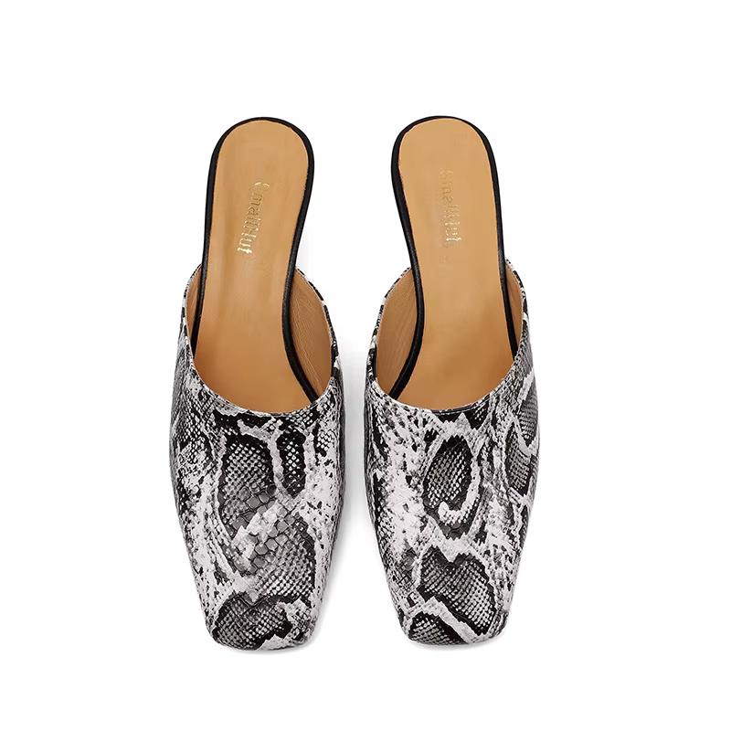SmallHut Nouvelle Tendance Été Mules Femme en Cuir Fendu Sexy Jaune Bleu Beige Motif Serpent 2026 à 