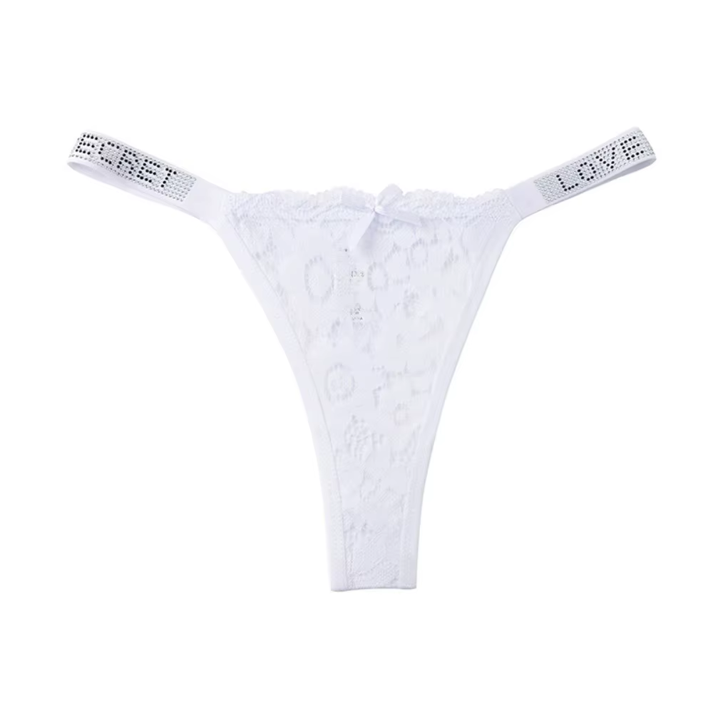 Culotte string brodée en dentelle cristal à fleurs, taille basse, sans couture, avec entrejambe en c