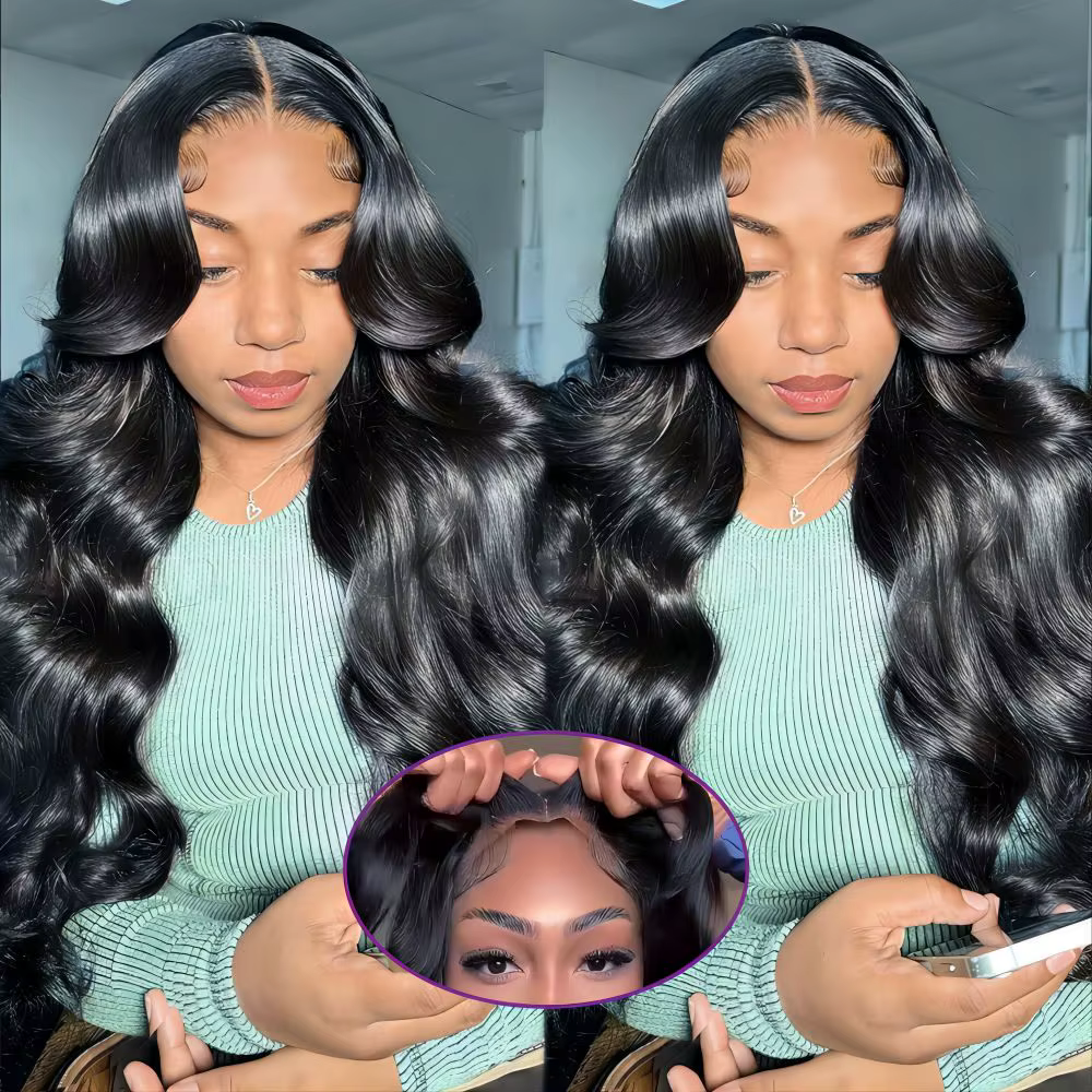 Perruque sans colle Abijale en cheveux humains, prête à porter, avec dentelle frontale HD transparen
