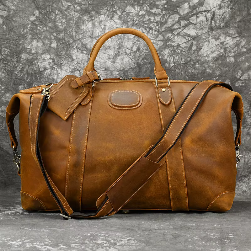 Sacs de voyage en cuir de cheval pour hommes, grand sac à main avec rivet, sac polochon en cuir de v