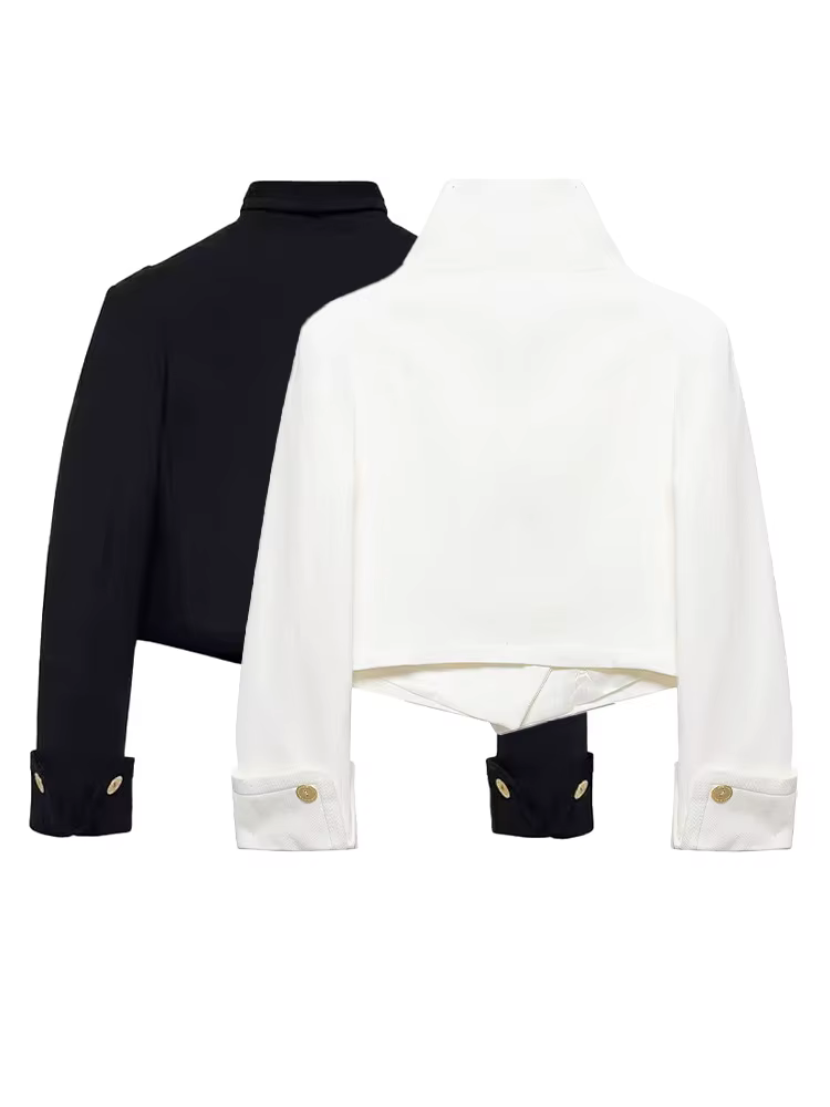 HH Femme 2026 Nouvelle Mode Manteau Court Uni à Col Montant et Double Boutonnage, Chic Vintage avec