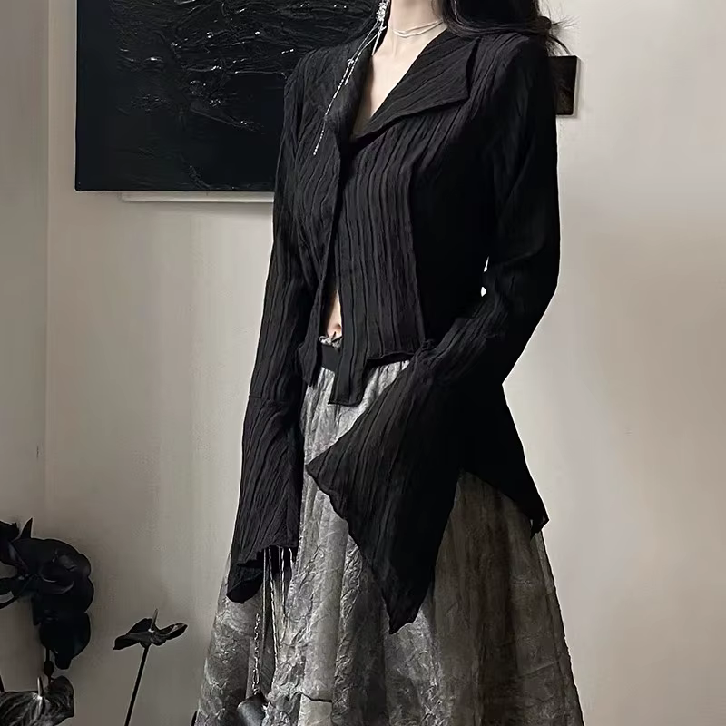 Karrram – chemise noire gothique, Style Yamamoto foncé, chemisier esthétique pour femmes, vêtements 