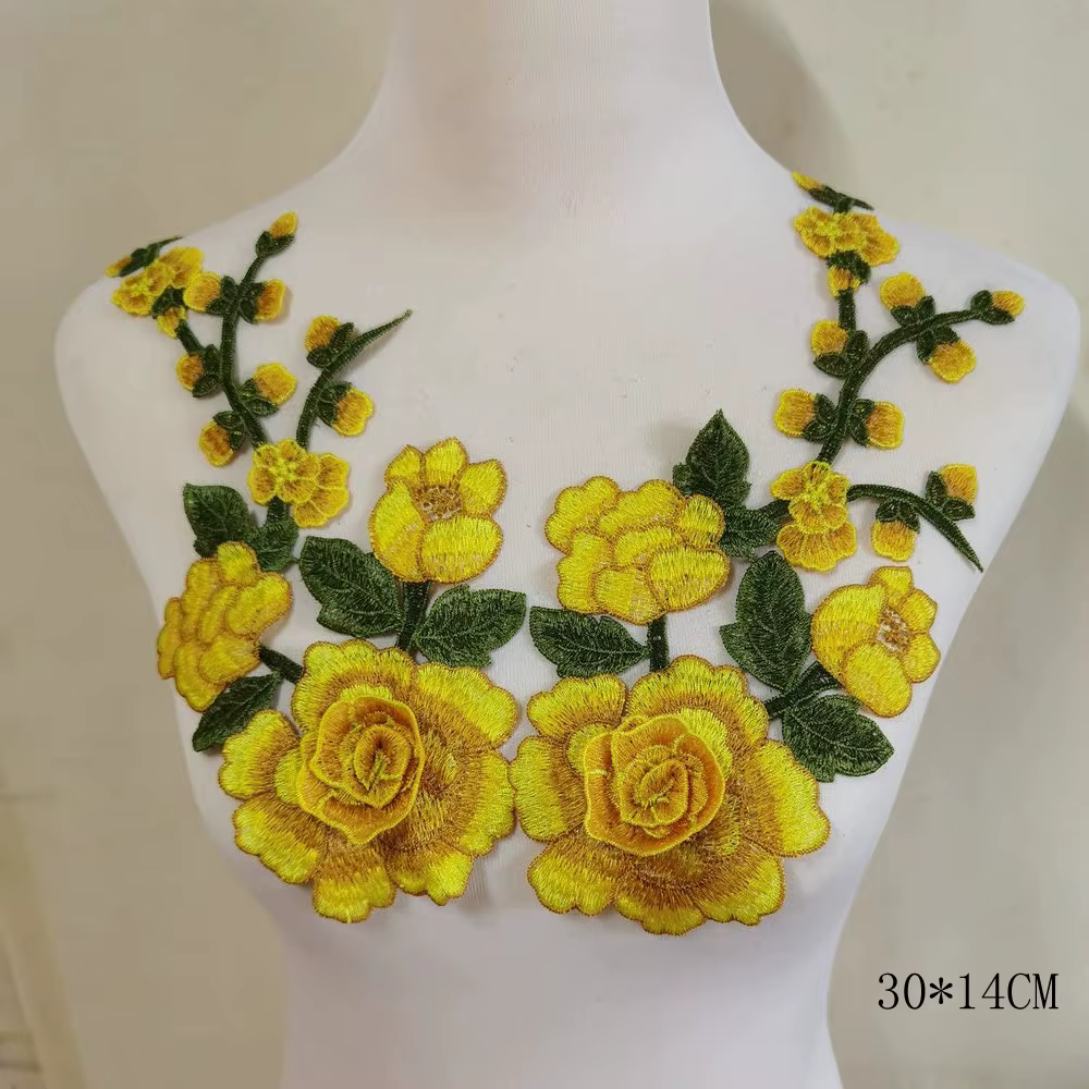 Patch brodé de fleurs 3D, 2 pièces/ensemble, pour jupe de soirée, vêtements, col en dentelle, décora