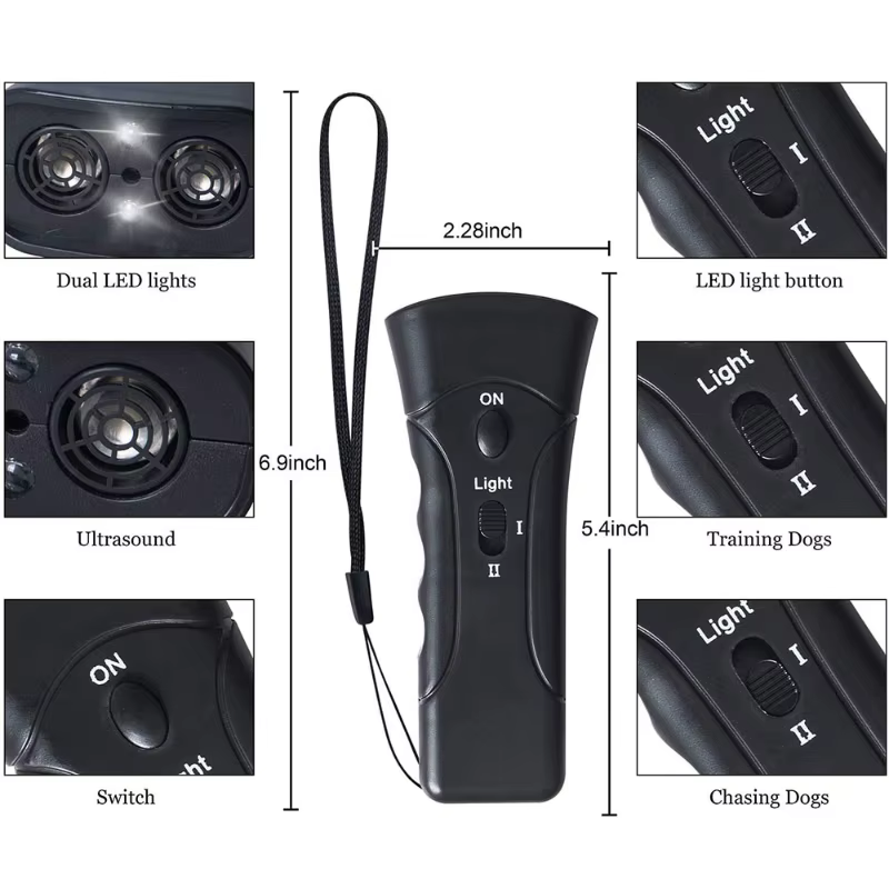 Répulsif anti-aboiement pour chien, dispositif d'entraînement, LED, ultrasons, extérieur, lampe flas
