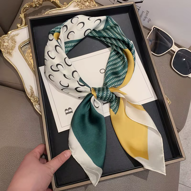 Foulard Carré à Rayures de Luxe pour Femme, Châle Rond, 70cm, pour la raq, Sauna, Hijab, Bandana, Ca