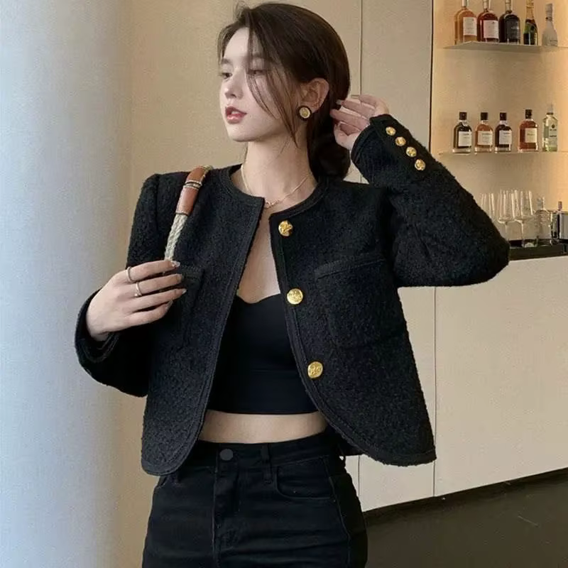 Vestes courtes en fausse laine pour femmes, manteau à boutonnage simple, vêtements d'extérieur éléga
