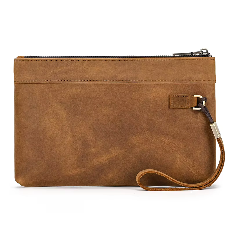 Sac à main Vintage RFID, brosse antivol, sac à main en peau de cheval fou, pochette pour hommes, sac
