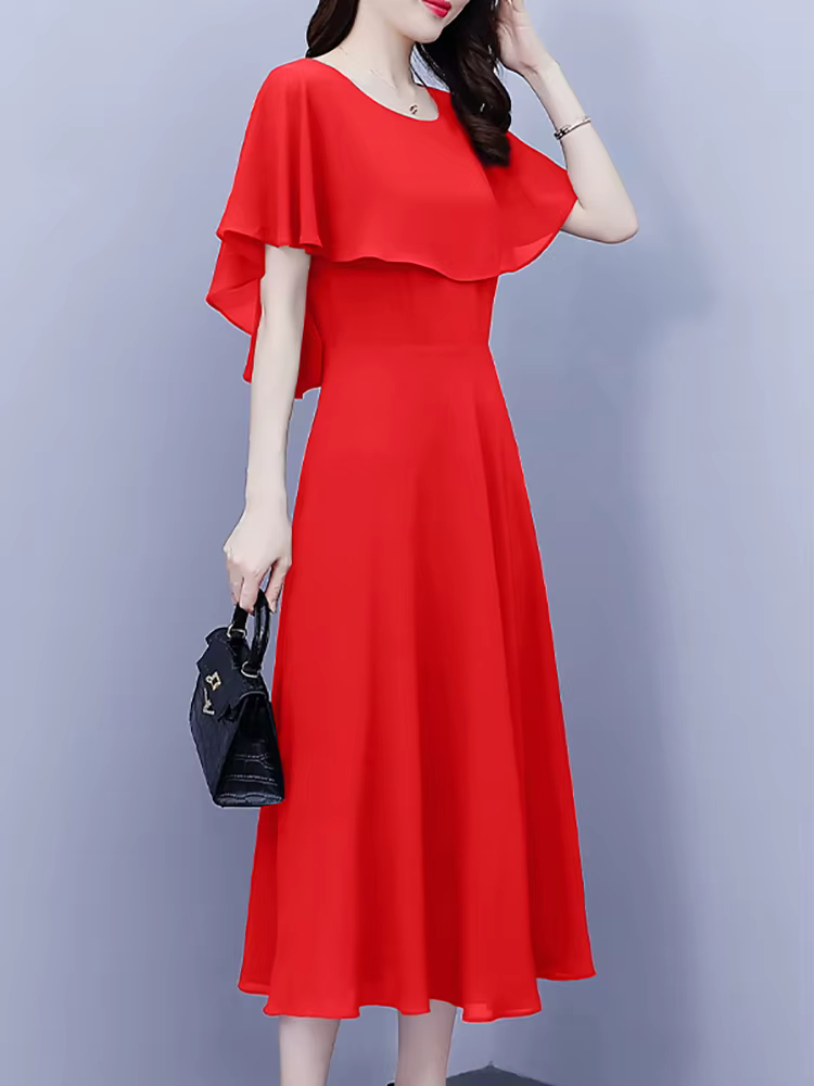 Robe longue d'été en mousseline de soie, à volants, décontractée, plage, vacances, élégante, moulant
