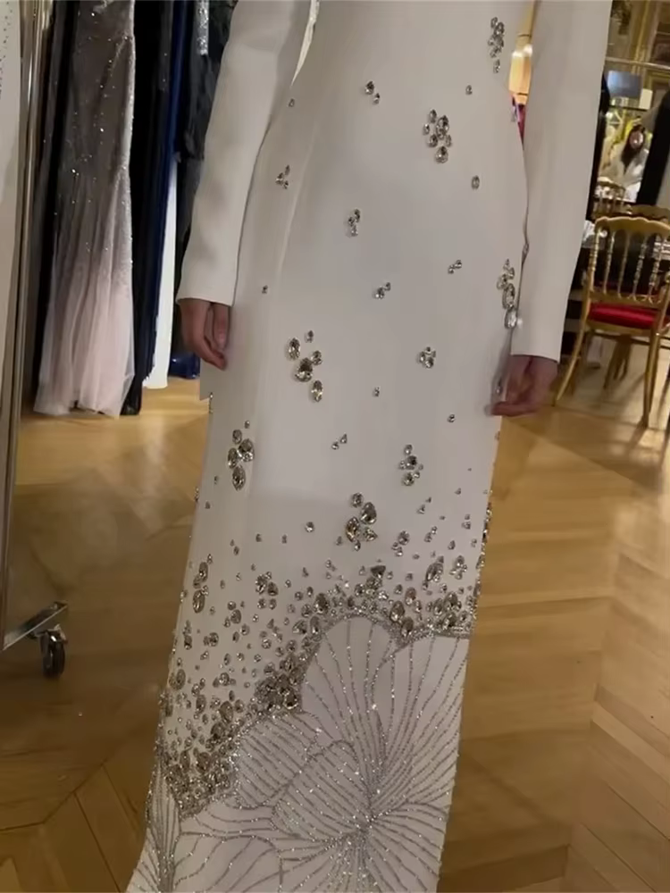 HIGH STREET Nouveauté 2026 Robe longue de créateur pour femme à manches longues, luxueuse, ornée de